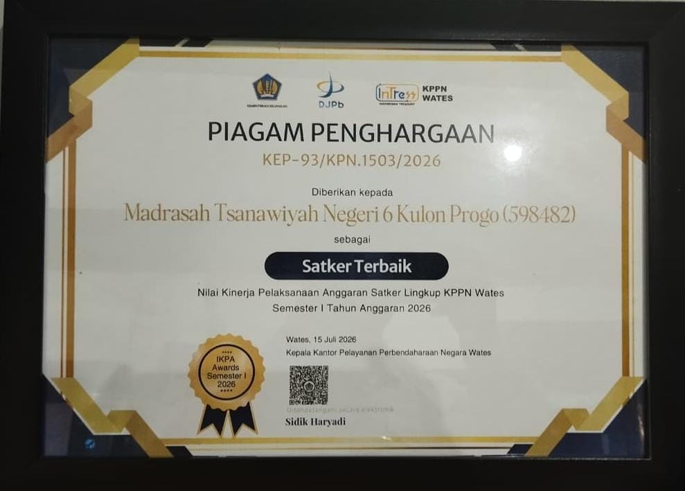 MTsN 6 Kulon Progo Raih Penghargaan Satker Terbaik NKPA dari KPPN Wates